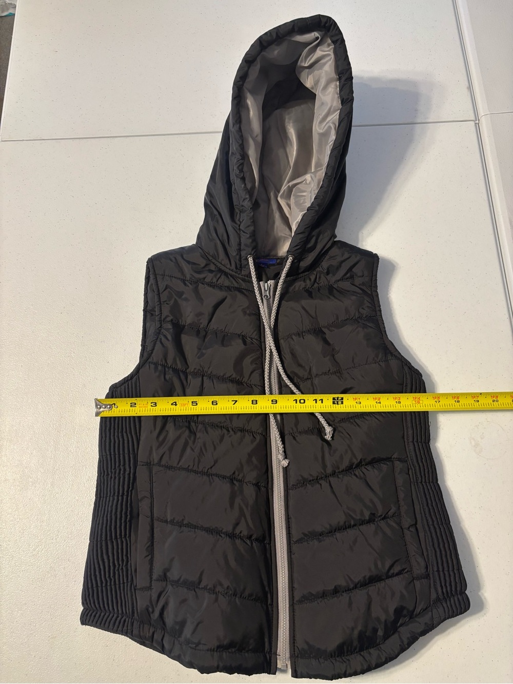City Streets Black Quilted Hooded Puffer Vest with Gray Trim
